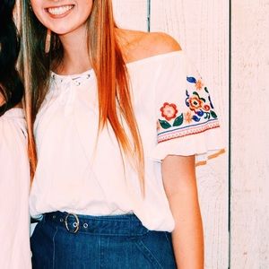 Off-the-shoulder Floral Embroidered Top